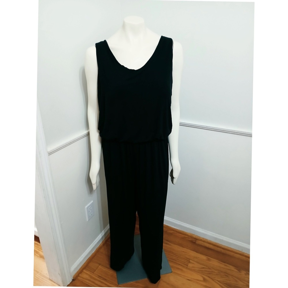 Serra Womens Black Sleeveless Knit Wide Leg Jumpsuit Romper Size L 12-14 NEW